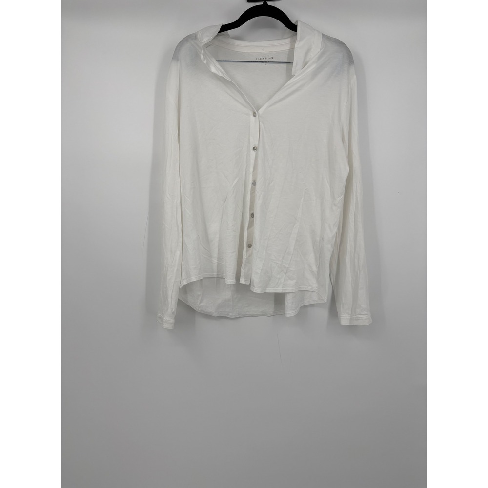EILEEN FISHER White Organic Cotton Button Front Long Sleeve Shirt Top L G - Picture 1 of 6